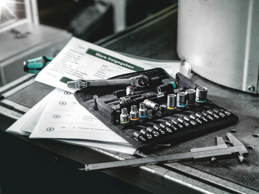 Wera Tools - 8100 Sa 7 Zyklop Metal Ratchet Set 1/4 28 Pcs Ratchet Set Push-Through Square Metric - 05004017001